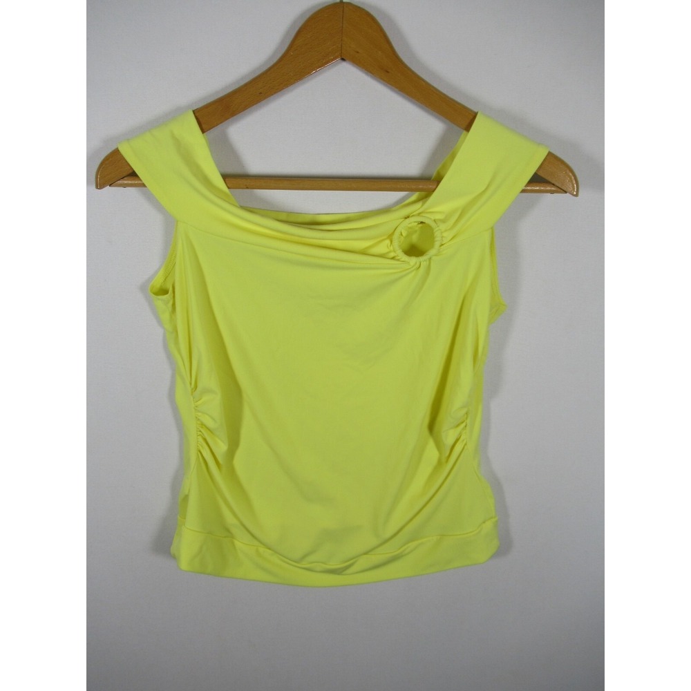 Vintage 90s Rave Fitted Stretch Top Junior Size Large Yellow